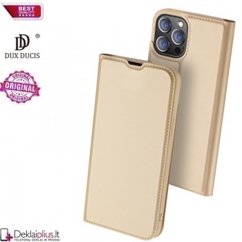 Dux Ducis dirbtinės odos atverčiamas dėklas - auksinės spalvos (telefonui Apple Iphone 13 Pro)